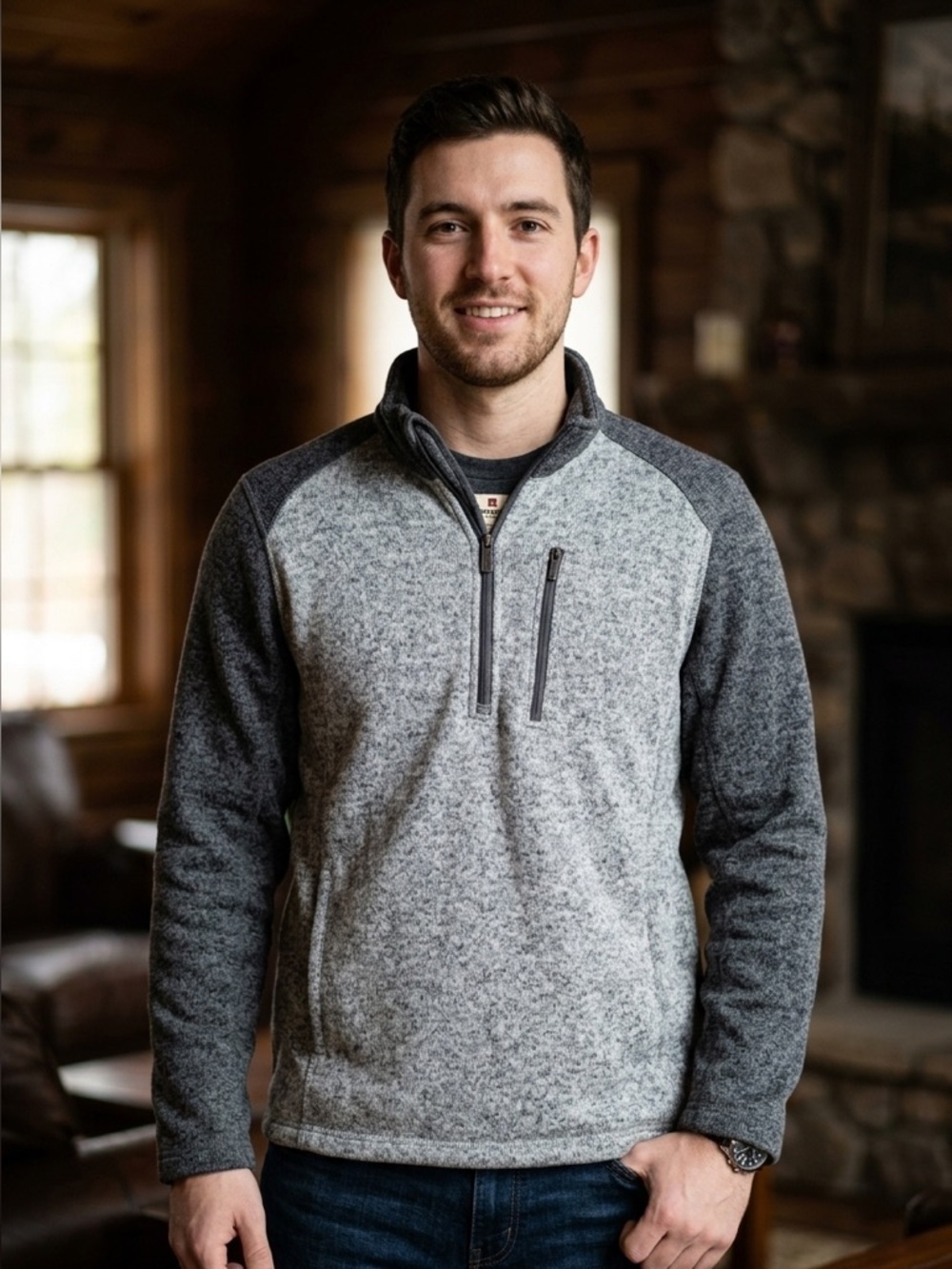 Woolrich | Gray Quarter-Zip Men's Sweater | Sz M